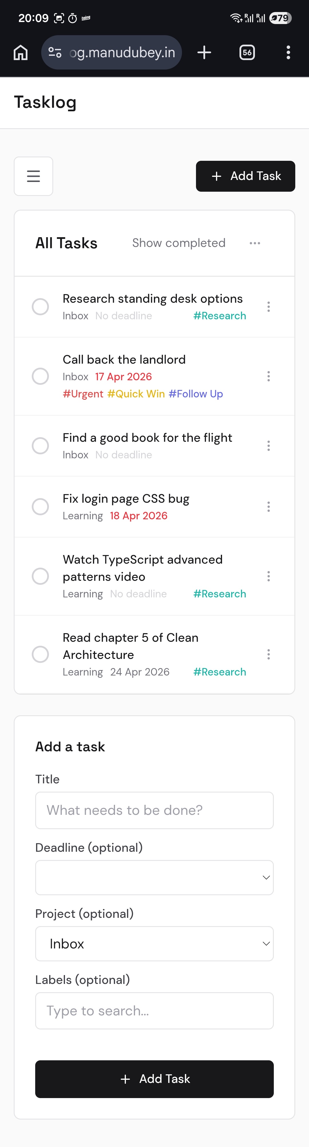 Tasklog on mobile